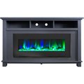 Cambridge Cambridge CAM5735-2SBL Fireplace Entertainment Stand in Slate Blue with 50 in. Color-Changing Fireplace Insert & Driftwood Log Display CAM5735-2SBL